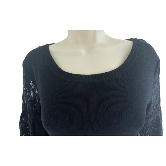 Boston Proper Black Scoop Neck Lace Bell Sleeve Knit Top Shirt Blouse Size XS - Picture 2 of 7